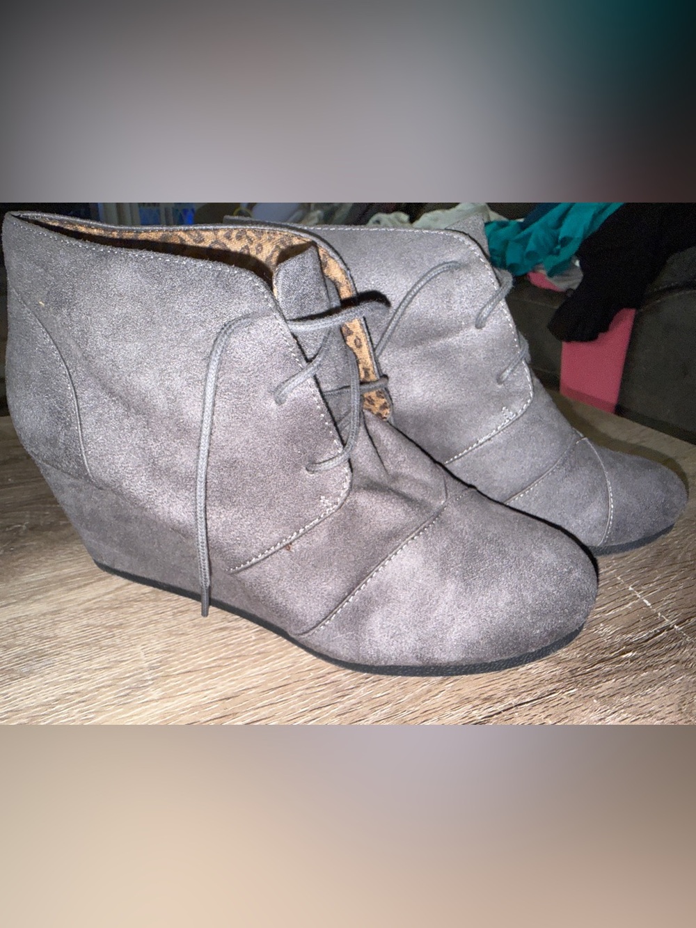 Maurice’s Women's Gray Suede Wedge Ankle Boots